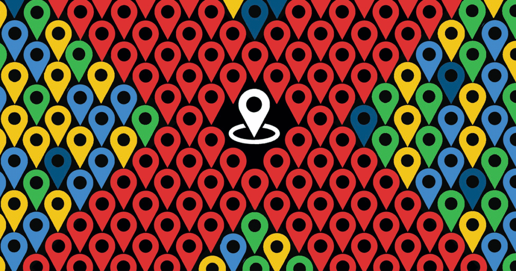 Illustration of Google location pins highlighting UK data protection and class action challenges.